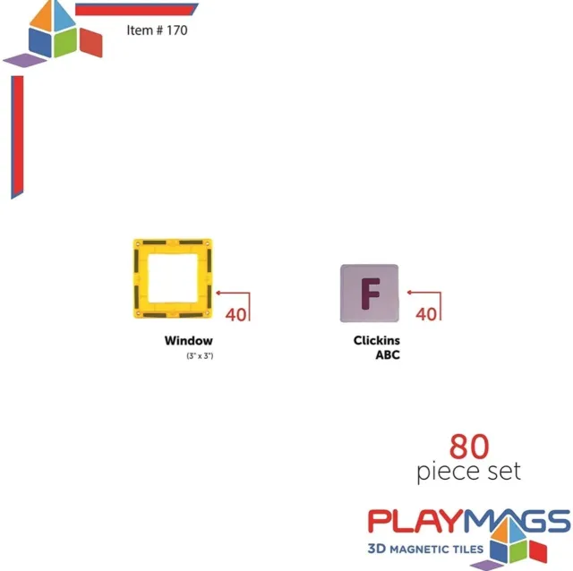 80PCS Playmags Magnetic Tile Building Set: Exclusive Educational Clickins Kit 3