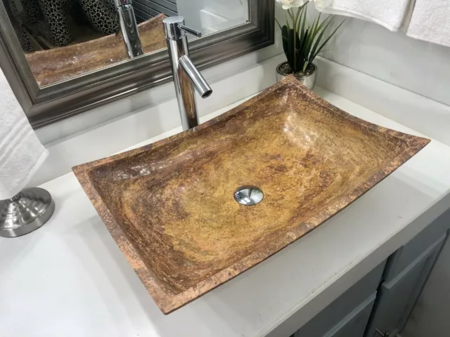 Natural Stone Bathroom Vessel Sink big rectangle red Travertine Marble