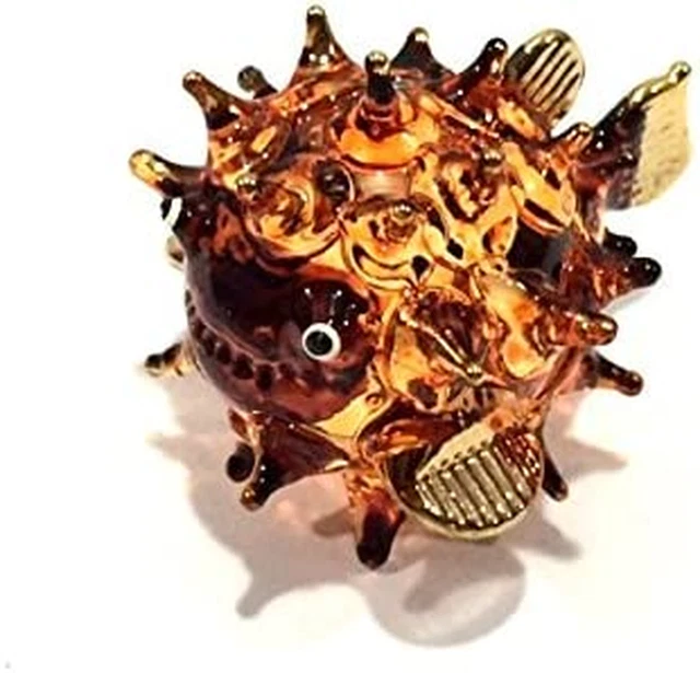 Handmade Mini Glass Puffer Fish Art Glass Blown Marine Sea Animal Figurine