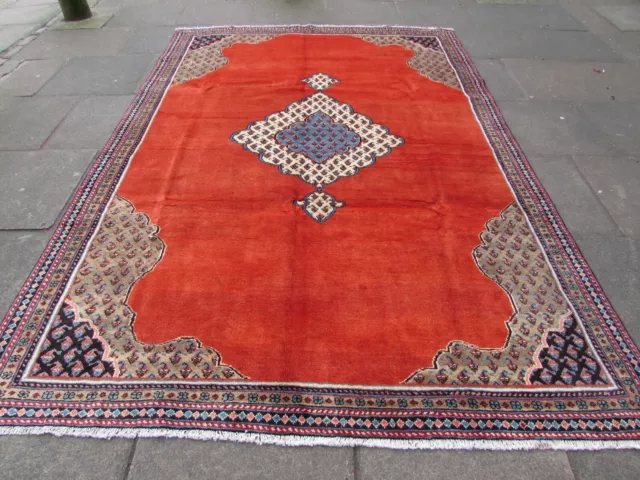 Vintage Hand Made Traditional Oriental Wool Red Orange Large Carpet 317x213cm