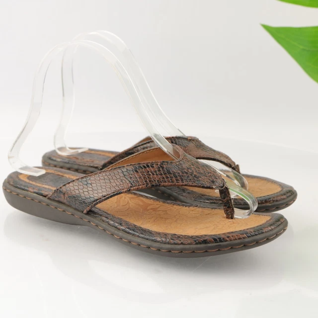 Born Women's Zita Sandal Size 7 Thong Slide Snakeskin Brown Black Leather Flip