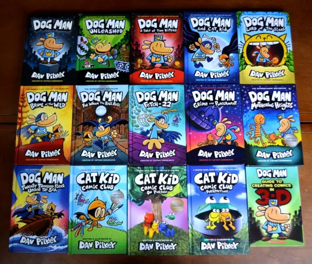 HUGE Set of 15 HB DOG MAN Graphic Novels by Dav Pilkey Unleashed Cat Kid D1