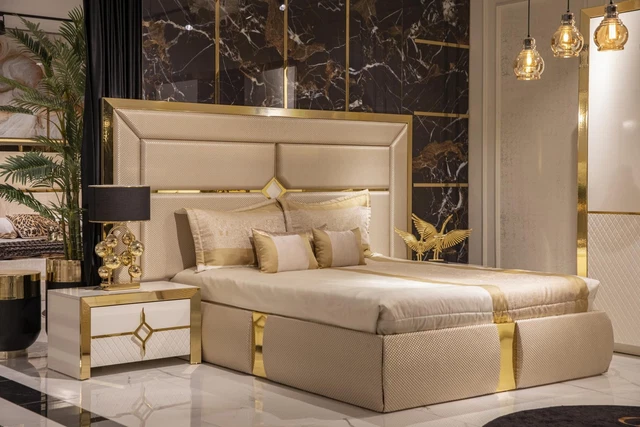 Luxe Lit 2x Table de Chevet Set Lits Neuf Lit Chambre à Coucher Hôtel Ehe 3tlg