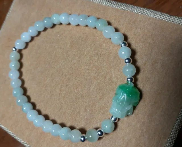 Fine Natural Type A  Jadeite Jade Pixiu Pendant handmade beads 4mm bracelet