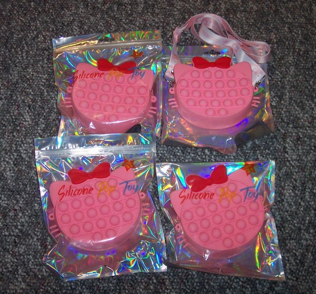 NEW Lot of 4 Kitty  Cat Silicone Child's Pop It Fidget Purse Pink Red Bow &Strap