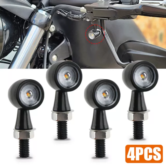 4X LED Motorrad Mini Blinker E24-Geprüft Vorn Hinten Schwarz für Chopper Custom