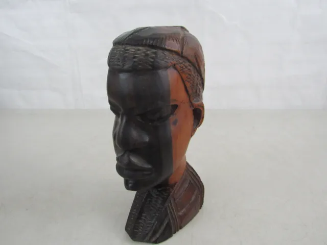 Vintage African Wood Hand Carved Man Bust tribal Folk Art Decor-7 1/2" Tall