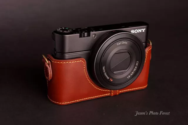 Handmade Genuine real Leather Half Camera Case bag cover for SONY RX100 Brown