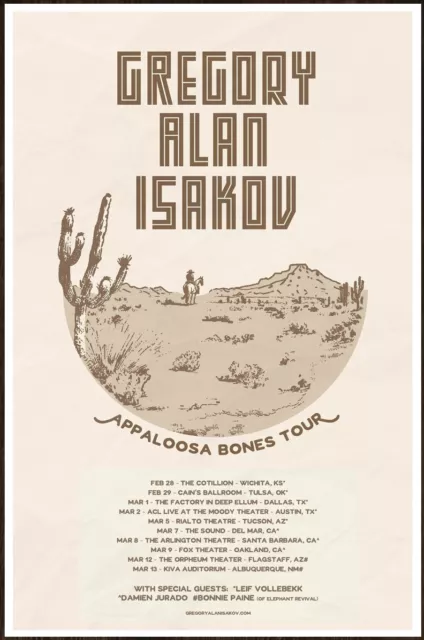 GREGORY ALAN ISAKOV Appaloosa Bones Tour 2024 Ltd Ed RARE Poster! Country Folk