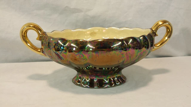 Vintage Pearl China Co. Hand Decorated 22 Kt. Gold Centerpiece Footed 10.5" Bowl