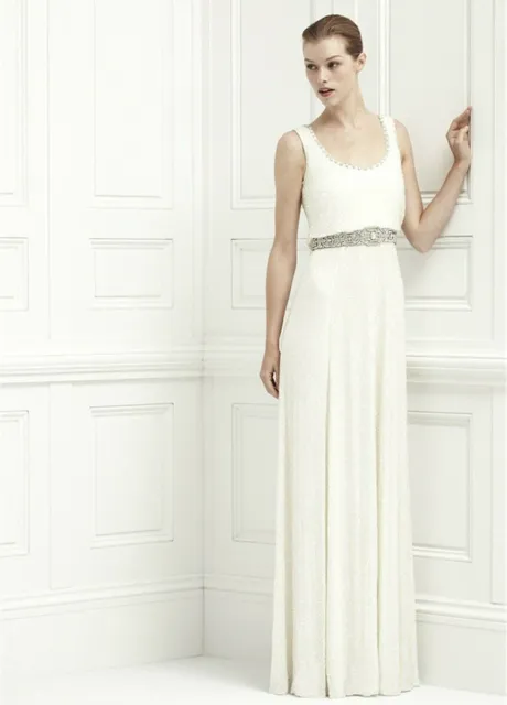 JENNY PACKHAM White Silk Crystal Beaded Embellished Dress Gown UK10    6