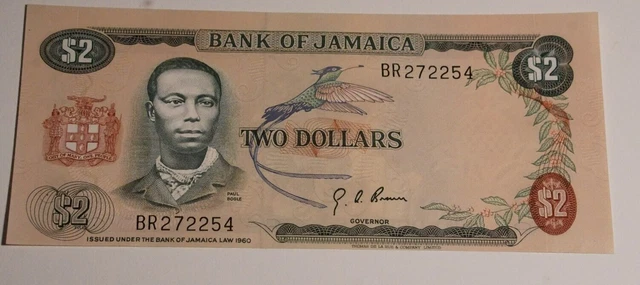 1970 Jamaica $2 Dollars Banknote Crisp (INV C)