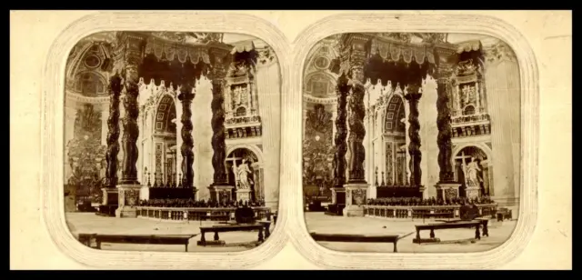 Italie, Rome, Intérieur de la Basilique Saint-Pierre, ca.1870, stéréo jour/nuit