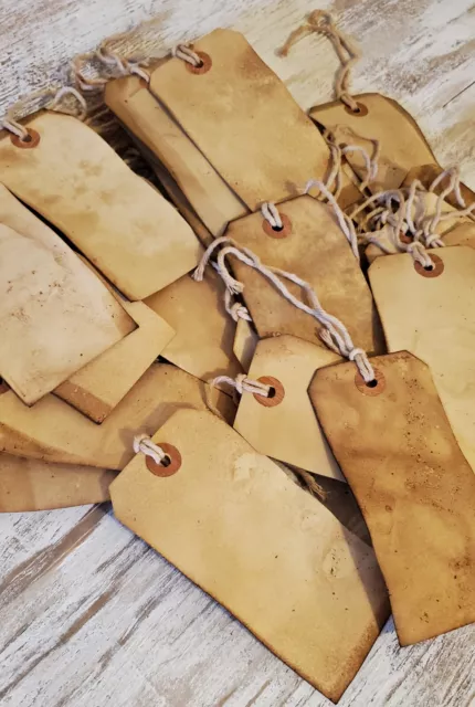 50 Coffee Stained Tags Primitive Grungy Antique Tags, Large Hang Tags, Manilla