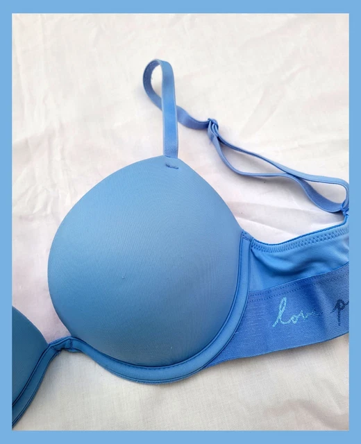 VICTORIA'S SECRET PALE Blue Love Pink Push Up Bra Size 34A 12A