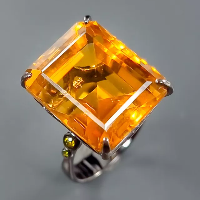Vintage jewelry 25 ct Citrine Quartz Ring 925 Sterling Silver Size 7 /R343208