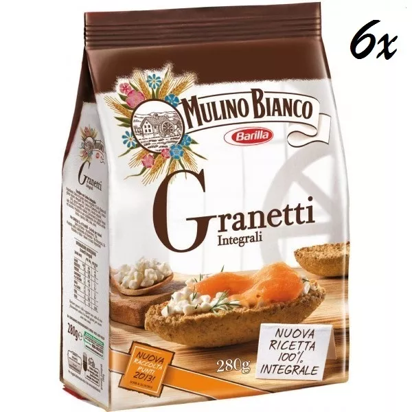 6x Mulino bianco Granetti Vollkorn Knusper Brot für Bruschetta Antipasti 290g