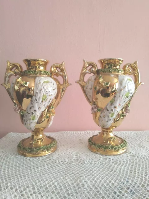 Arte della Ceramica Italianna Sesto Fiorentina. Paire de Vases Porcelaine Dorée