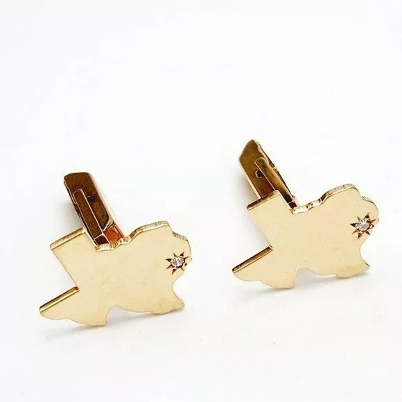 Texas State Flat 14k Yellow Gold Etched Starburst Diamond Vintage Cufflinks