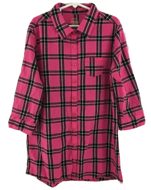 Faded Glory Girls Button Down 3/4 Sleeve Plaid Shirt Size 10-12