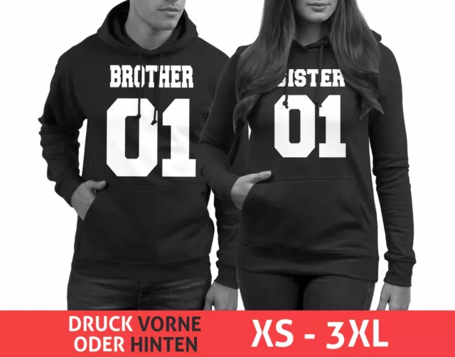 Pärchen Hoodie BROTHER 01 SISTER 01 Best Friends Pullover Geschwister Couple WOW