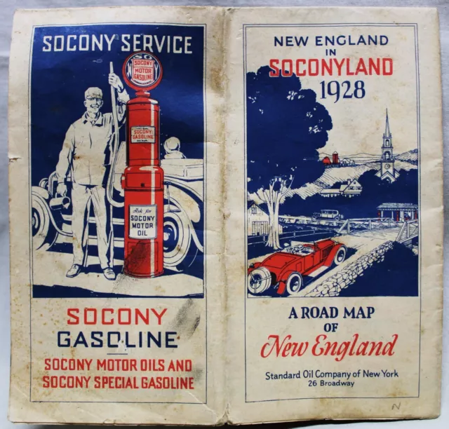 Socony Oil Service Station Highway Road Map Of New England 1928 Vintage Travel
