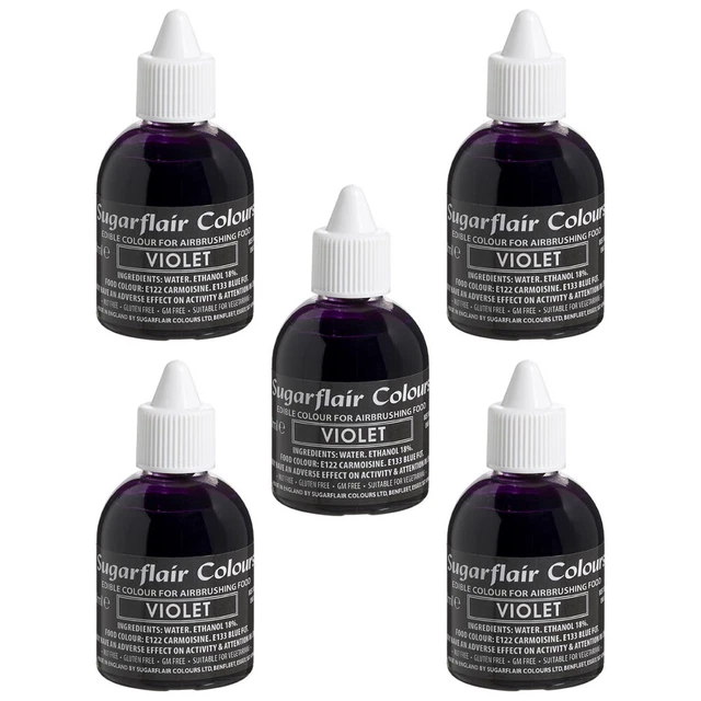 5 x Sugarflair VIOLET Edible Food Colour Liquid For Airbrushing Cake Decorating