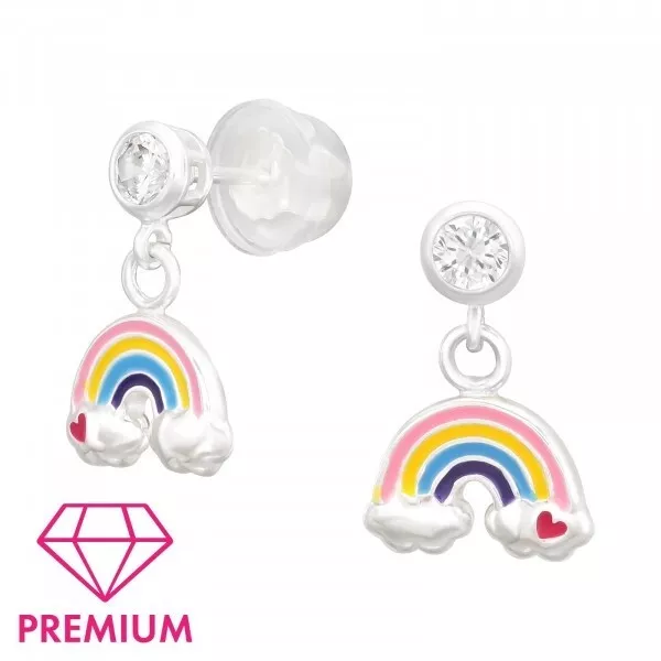 Niños de Chica 925 Plata Cristal Arco Iris Superior Circonita Cúbica Dormilonas