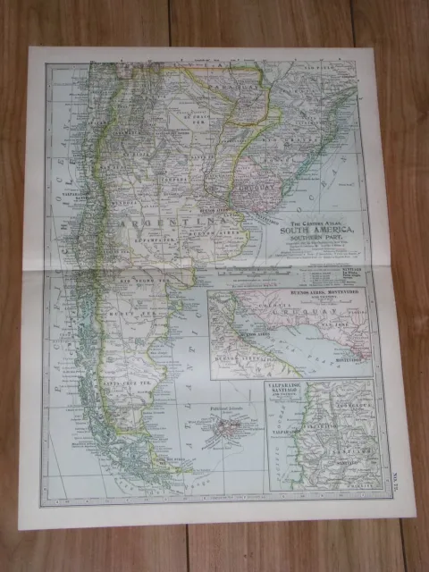 1897 Antique Dated Map Of Argentina Chile Brazil Uruguay Falklands South America