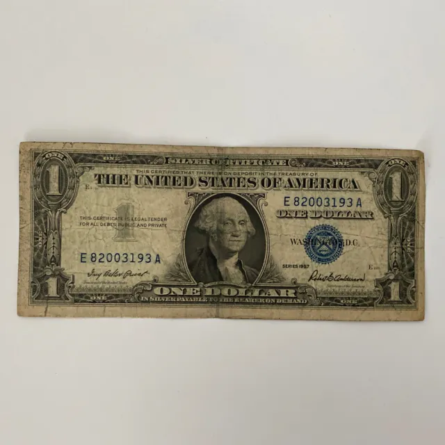 1957 One Dollar Blue Seal Note Silver Certificate Old US Bill 1 Money