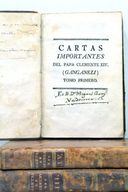 Livre Ancien Caracciolocartas Importantes Papa Clemente Xiv 4 Tomes Madrid 1787