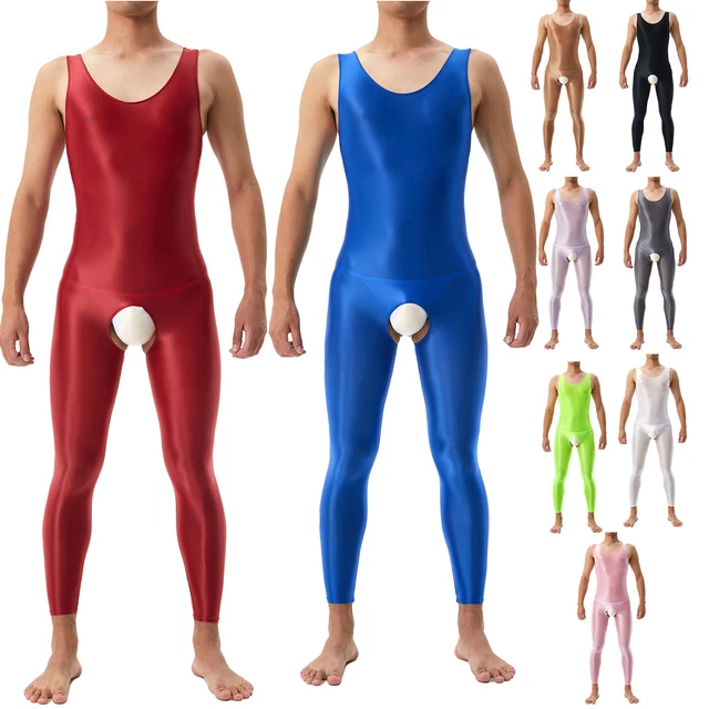 MENS LEOTARD SEE Through Bodysuit Swimwear Crotchless Jumpsuit Glossy