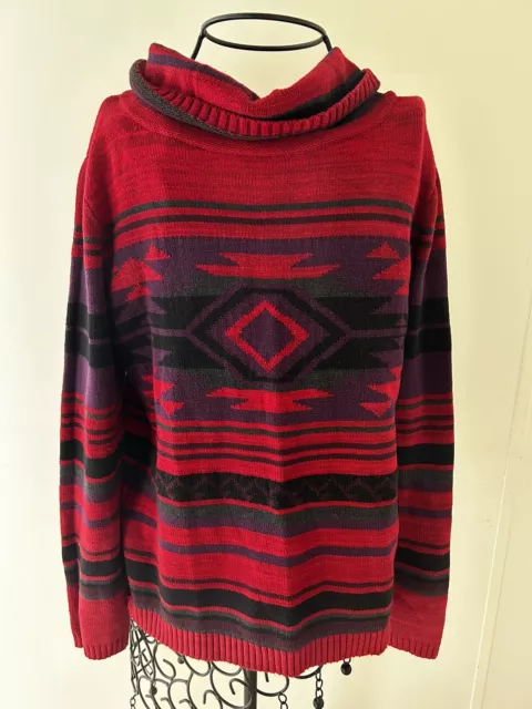 Chaps Womens Sweater Size Large Aztec Chimayo Southwestern Red Purple