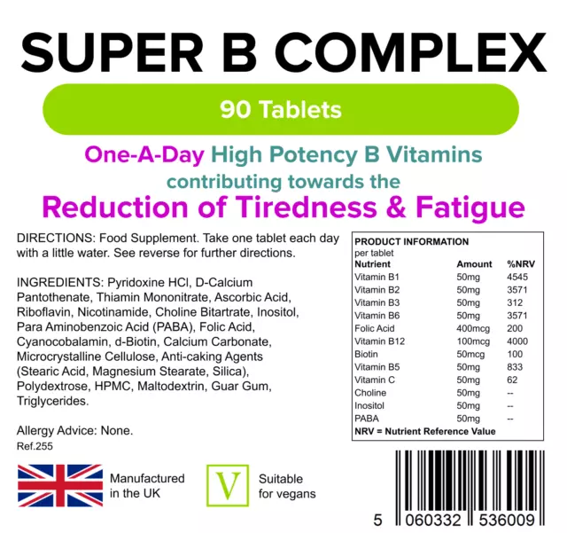 Super Vitamin B Complex plus Vitamin C -energy/metabolism - 90 tablets 2