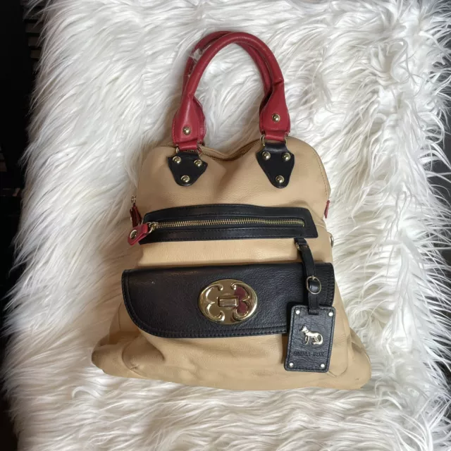 EMMA FOX Large tan black red leather Satchel  fold over Handbag no strap