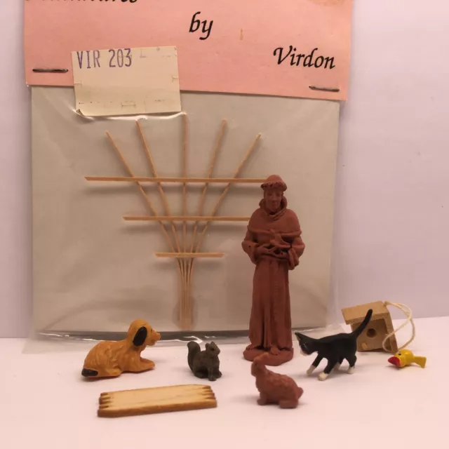 1:24 Scale Dollhouse Garden Miniatures St Francis, bird house, trellis, animals