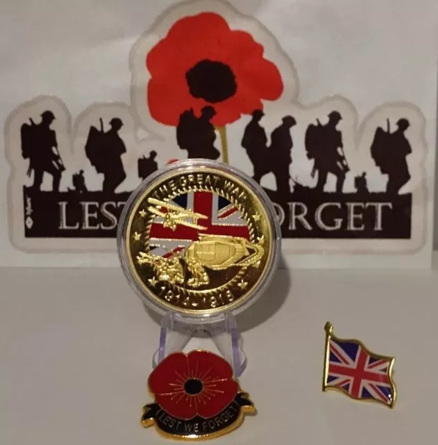 World War 1 - The Great War Commemorative Coin & Poppy Day Remembrance Set Gb Uk