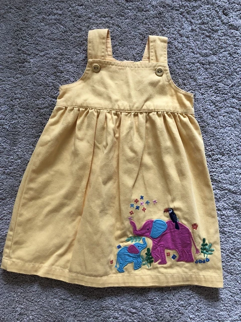 jojo maman bebe yellow elephant pinafore dress baby girl 12-18 Months