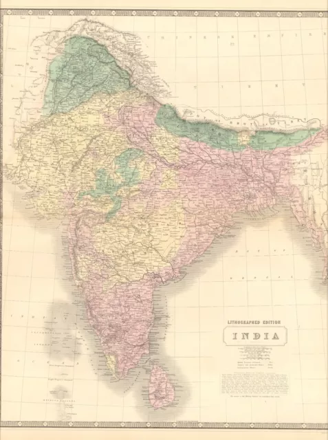 1845 India map by A.K. Johnston ~ 25.8" x 21.2" Antique Pastel color - Huge