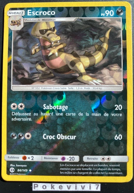 Carte Pokemon ESCROCO 84/149 Reverse Soleil et Lune 1 SL1 FR NEUF