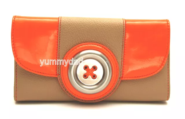 Mimco Lustre Button Leather Wallet In Camel Neon Orange Bnwt Rrp$169