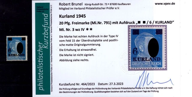 Kurland 3IV TYPE ** POSTFRISCH+gepr. Befund 90EUR (L9237