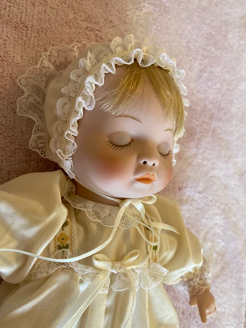 Sleeping Baby Doll Bisque Christening Dress &Hat 12” Porcelain 20% Reduced Price