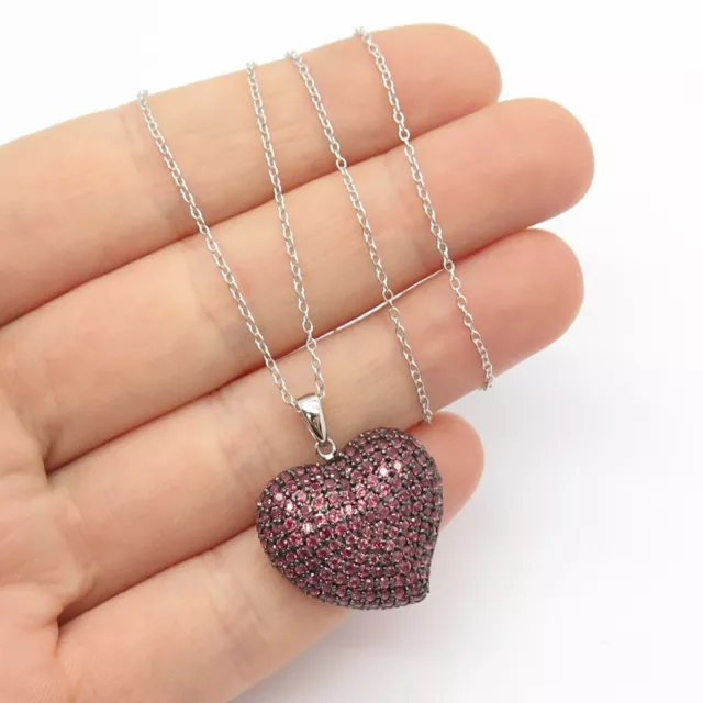 925 Sterling Silver Amethyst Gem Heart Pendant Rolo Chain Necklace 18"