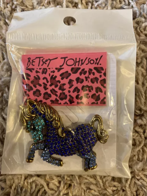 New Betsey Johnson Cute Blue Aqua Crystal Rhinestone Pony Horse  Brooch Pin