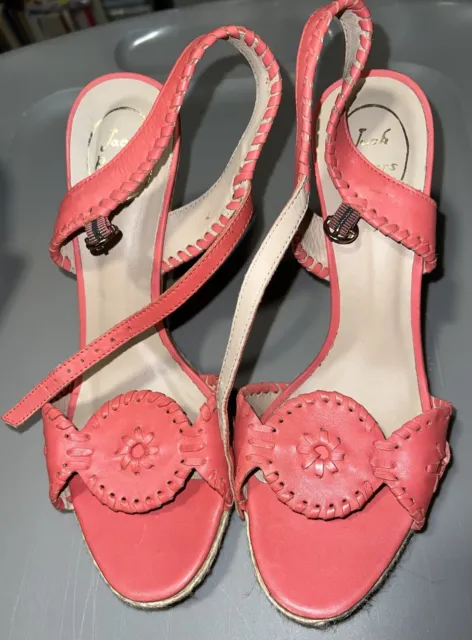 Jack Rogers salmon leather strappy eyelet wedge heel sandals Size 10
