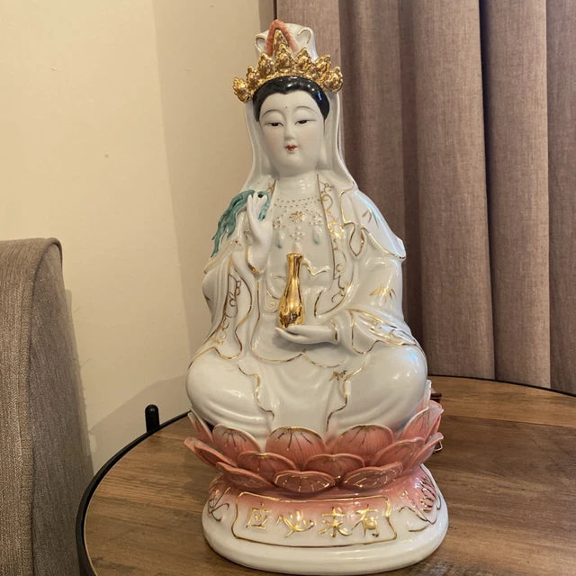 ceramic-guan-yin-lotus-statue-brand-new-21-50-picclick-uk
