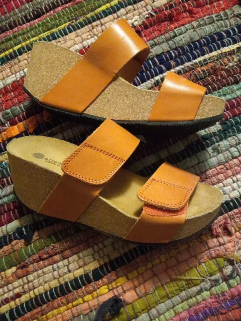 Eric Michael Cork Wedge Slide Sandals Womens 36 Leather Straps 5 1/2