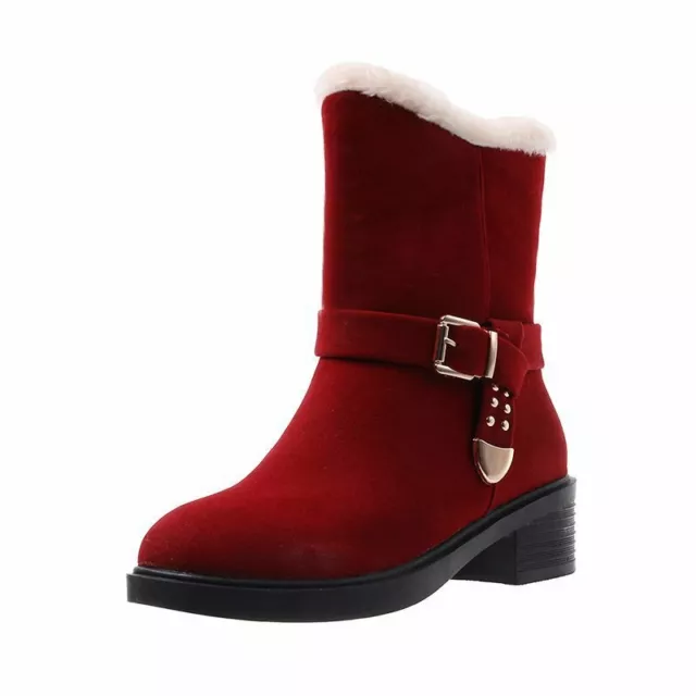 Womens Snow Boots Warm Fur Lining Pull On Winter Faux Suede Ankle Casual Boots