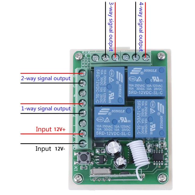 DC 12V 10A 433mhz 4ch wireless relay rf remote control switch receiver ...